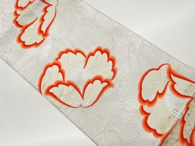 大花に小花模様織出し袋帯